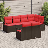 vidaXL Tuinbank Set met kussen 7 pcs Bruin en Rood poly rattan