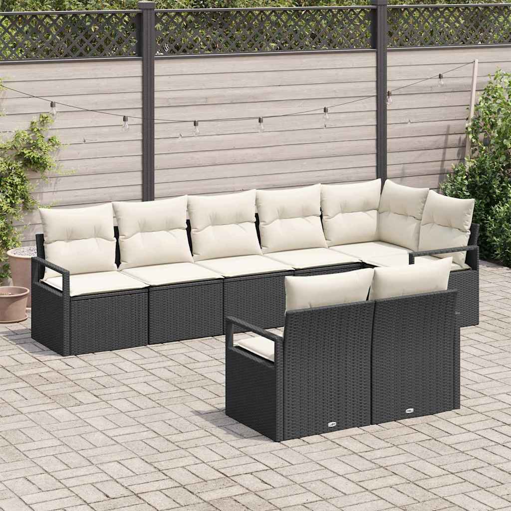 vidaXL Garden Lounge Set with cushions 8 pcs Black and White poly rattan