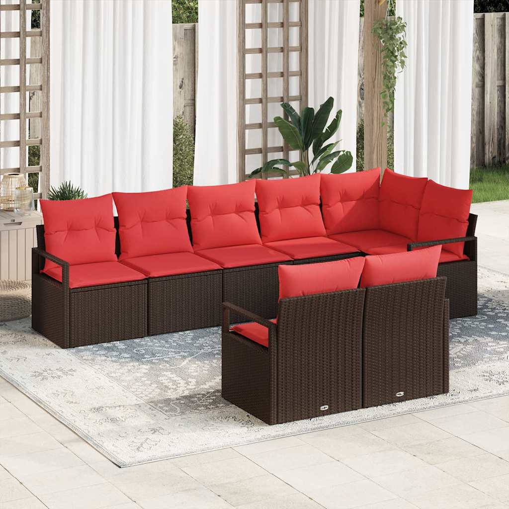 vidaXL Garden Sofa Set with Cushions 8 pcs Brown and Red Poly Rattan
