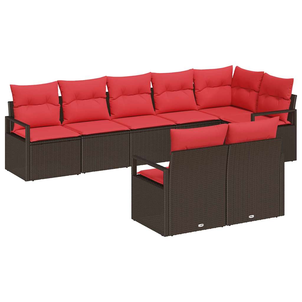 vidaXL Garden Sofa Set with Cushions 8 pcs Brown and Red Poly Rattan