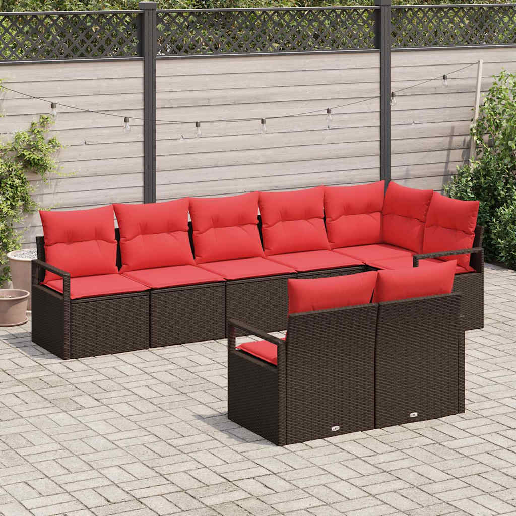 vidaXL Garden Sofa Set with Cushions 8 pcs Brown and Red Poly Rattan