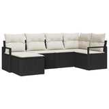 vidaXL Bankstel met kussen met opslag 6 pcs Zwart en Crème poly rattan