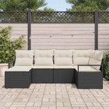 vidaXL Bankstel met kussen met opslag 6 pcs Zwart en Crème poly rattan