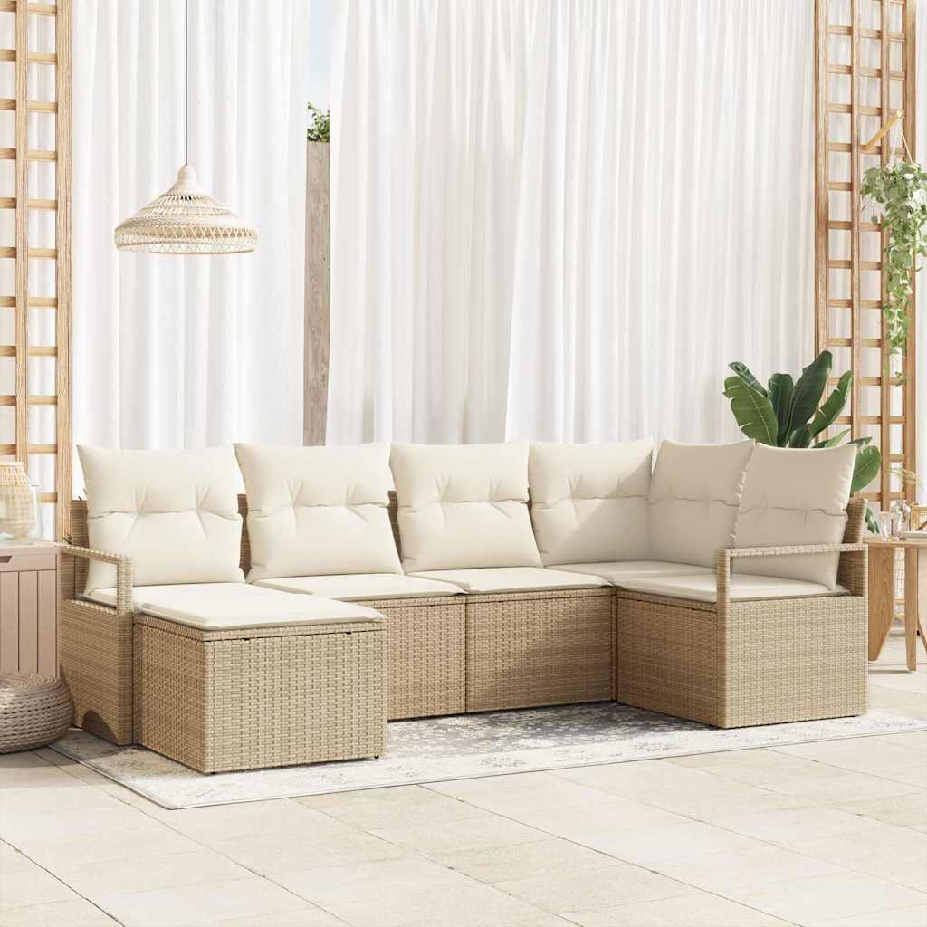 vidaXL Bankstel met kussen met opslag 6 pcs Zwart en Crème poly rattan