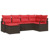 vidaXL Bankstel met kussen met opslag 6 pcs Bruin en Rood poly rattan