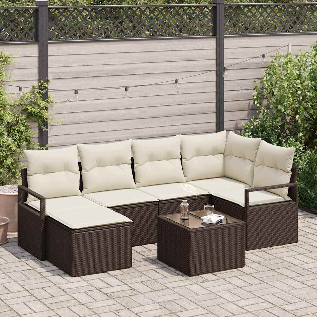 vidaXL Bankstel met kussen met opslag 6 pcs Zwart en Crème poly rattan