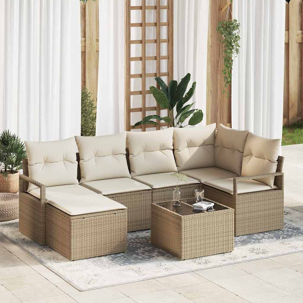 vidaXL Bankstel met kussen met opslag 6 pcs Zwart en Crème poly rattan