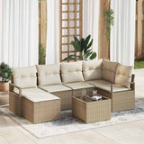 vidaXL Bankstel met kussen met opslag 6 pcs Zwart en Crème poly rattan