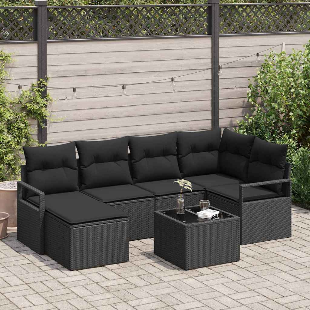 vidaXL Bankstel met kussen met opslag 6 pcs Zwart en Crème poly rattan