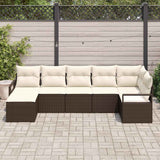 vidaXL Bankstel met kussen met opslag 7 pcs Zwart en Crème poly rattan
