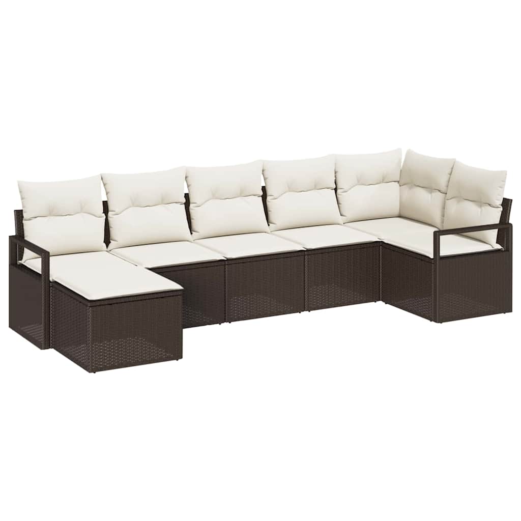 vidaXL Bankstel met kussen met opslag 7 pcs Zwart en Crème poly rattan