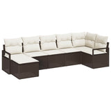 vidaXL Bankstel met kussen met opslag 7 pcs Zwart en Crème poly rattan