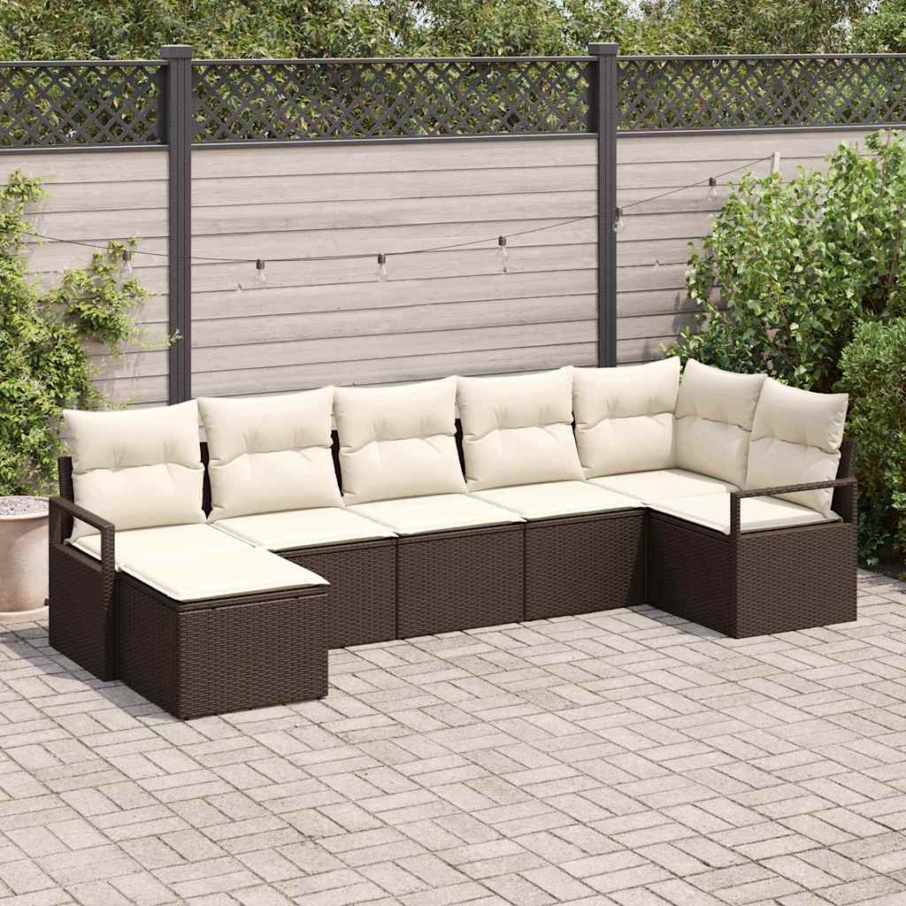 vidaXL Bankstel met kussen met opslag 7 pcs Zwart en Crème poly rattan