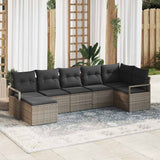 vidaXL Bankstel met kussen met opslag 7 pcs Zwart en Crème poly rattan