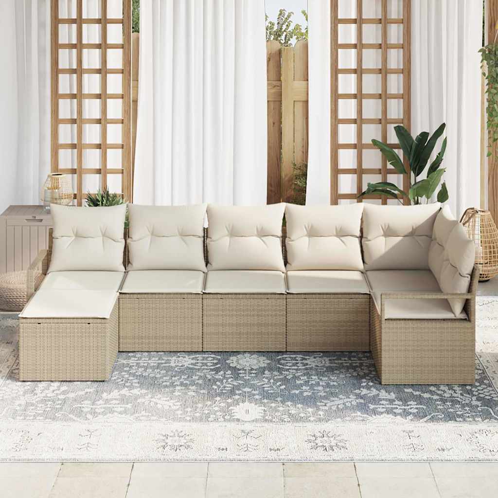 vidaXL Bankstel met kussen met opslag 7 pcs Zwart en Crème poly rattan