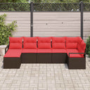vidaXL Sofa set with cushions with storage 7 pcs Brown and Red poly rattan