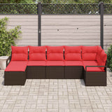 vidaXL Sofa set with cushions with storage 7 pcs Brown and Red poly rattan