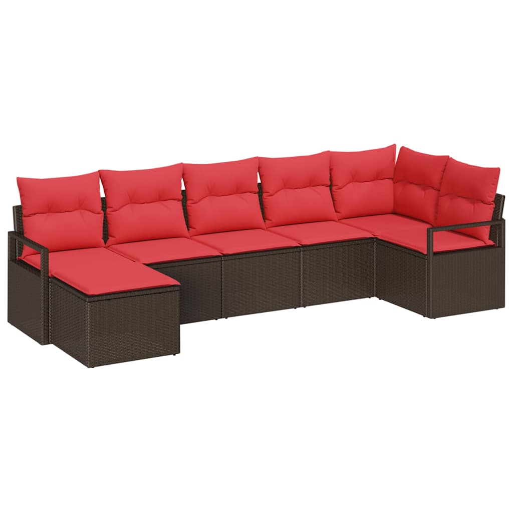 vidaXL Sofa set with cushions with storage 7 pcs Brown and Red poly rattan