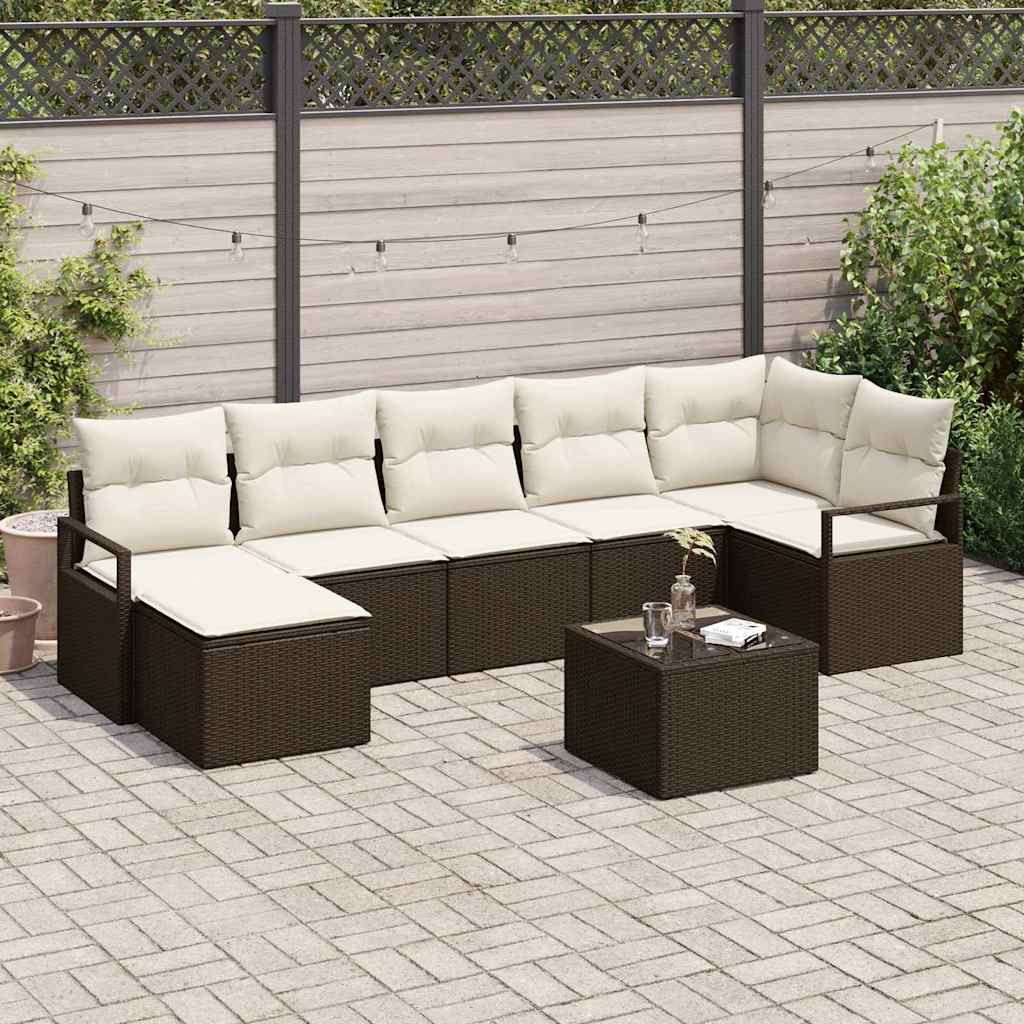 vidaXL Bankstel met kussen met opslag 7 pcs Zwart en Crème poly rattan