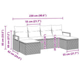 vidaXL Sofa Set with Cushions and Storage 6 pcs Black and Cream poly rattan