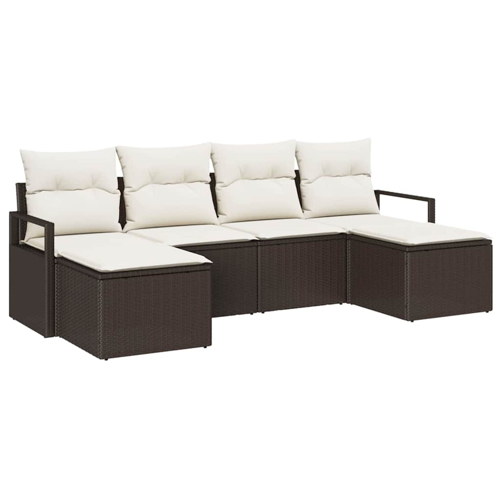 vidaXL Sofa Set with Cushions and Storage 6 pcs Black and Cream poly rattan