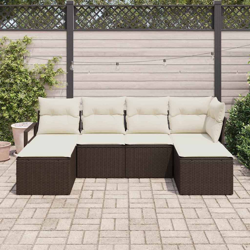 vidaXL Sofa Set with Cushions and Storage 6 pcs Black and Cream poly rattan