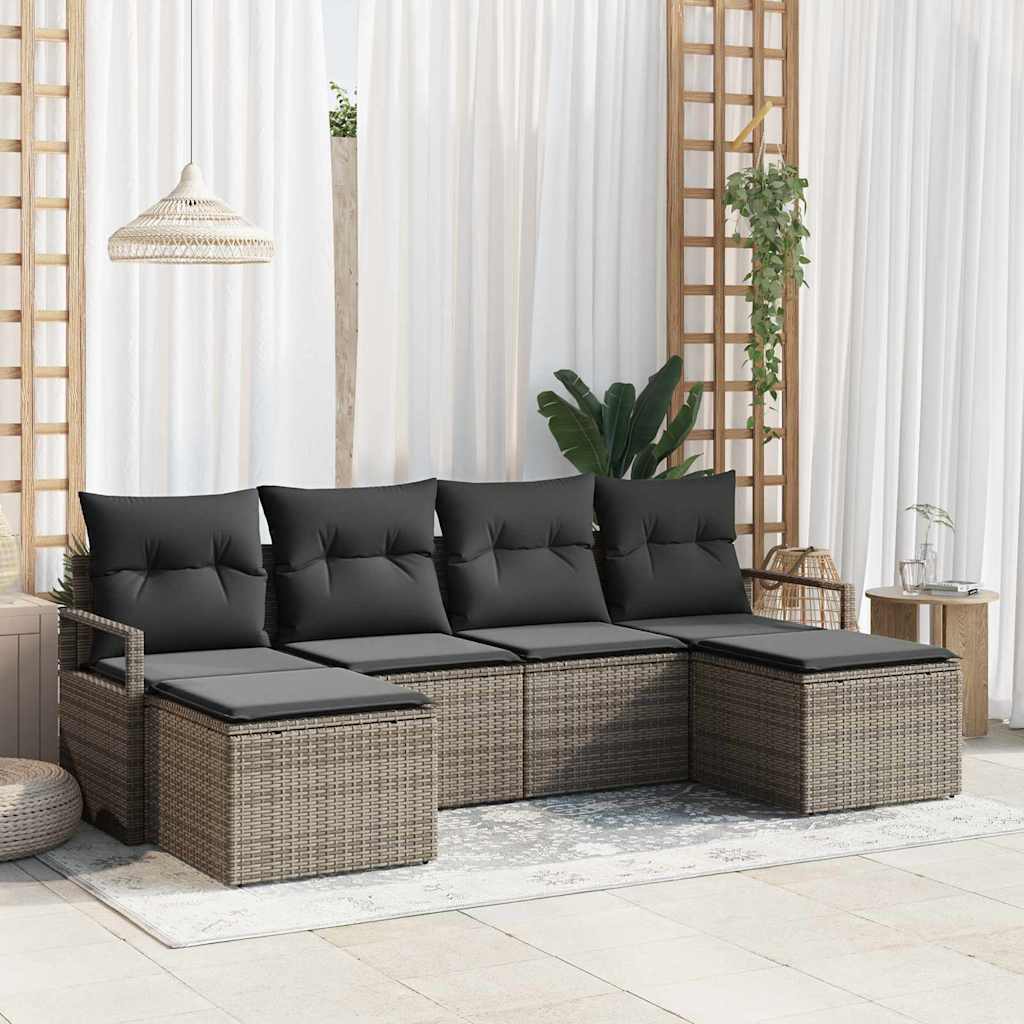 vidaXL Sofa Set with Cushions and Storage 6 pcs Black and Cream poly rattan