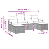 vidaXL Bankstel met kussen met opslag 6 pcs Bruin en Rood poly rattan