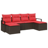 vidaXL Bankstel met kussen met opslag 6 pcs Bruin en Rood poly rattan