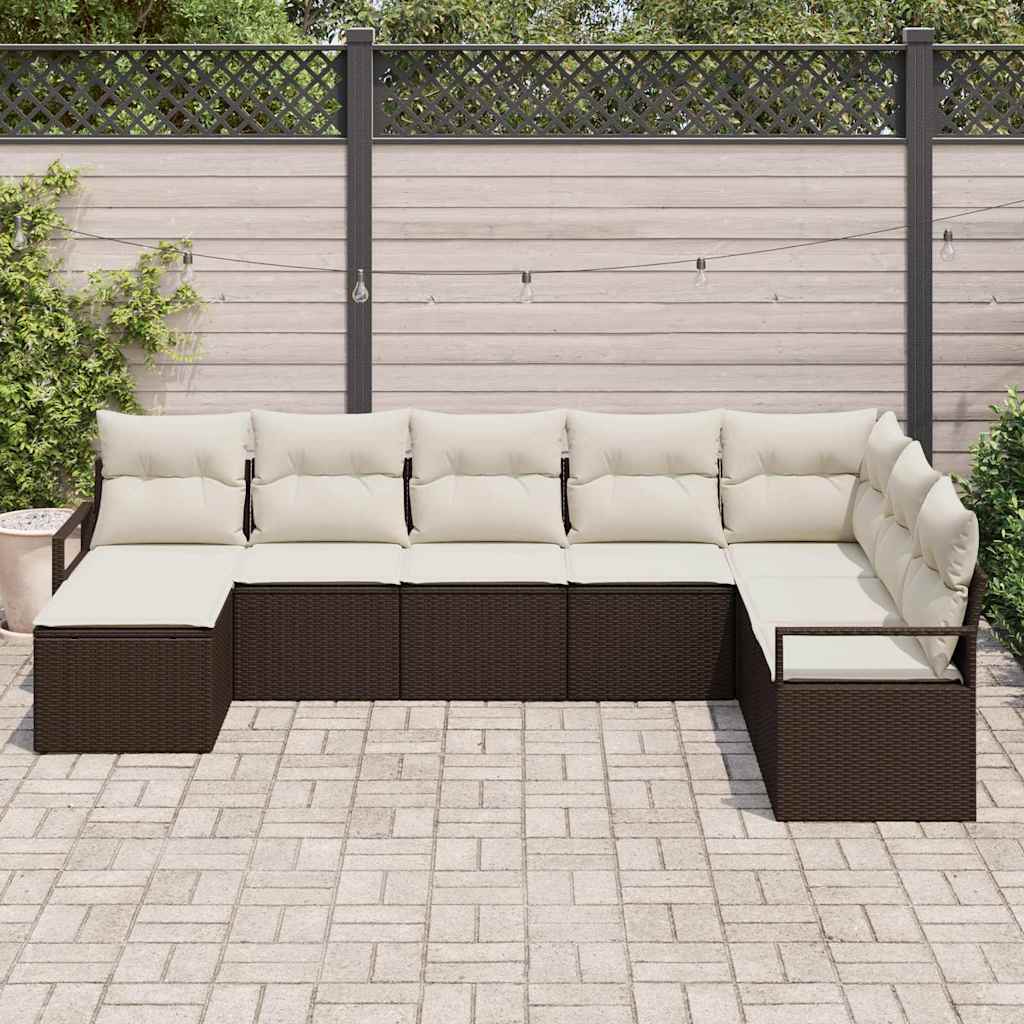 vidaXL Bankstel met kussen met opslag 8 pcs Zwart en Crème poly rattan