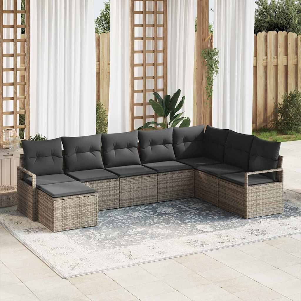 vidaXL Bankstel met kussen met opslag 8 pcs Zwart en Crème poly rattan