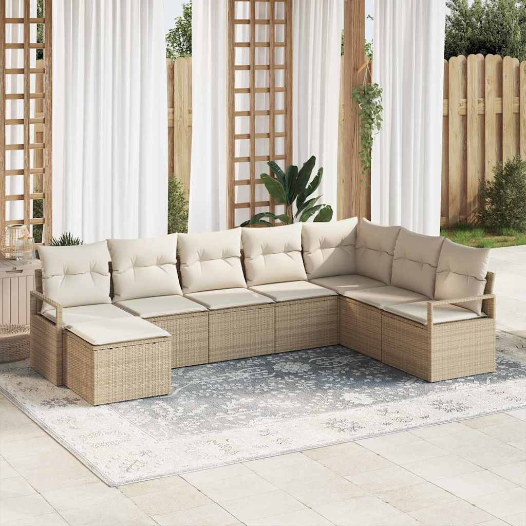 vidaXL Bankstel met kussen met opslag 8 pcs Zwart en Crème poly rattan