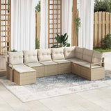 vidaXL Bankstel met kussen met opslag 8 pcs Zwart en Crème poly rattan