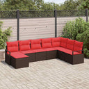 vidaXL Sofa Set with Cushion and Storage 8 pcs Brown and Red Poly Rattan
