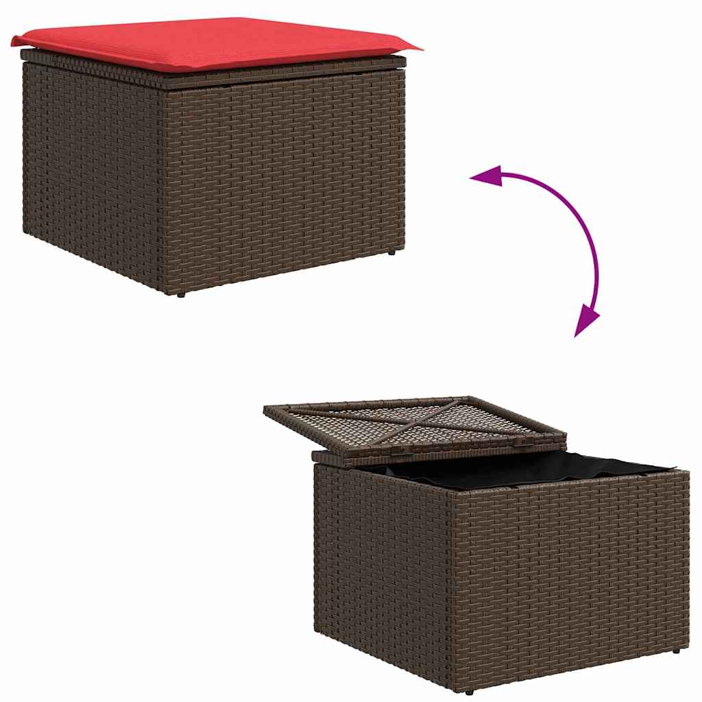 vidaXL Sofa Set with Cushion and Storage 8 pcs Brown and Red Poly Rattan