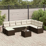 vidaXL Bankstel met kussen met opslag 8 pcs Zwart en Crème poly rattan