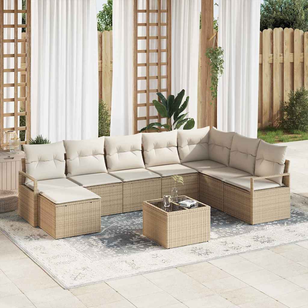 vidaXL Bankstel met kussen met opslag 8 pcs Zwart en Crème poly rattan