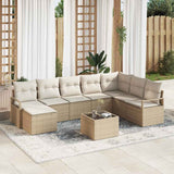 vidaXL Bankstel met kussen met opslag 8 pcs Zwart en Crème poly rattan