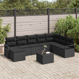 vidaXL Bankstel met kussen met opslag 8 pcs Zwart en Crème poly rattan