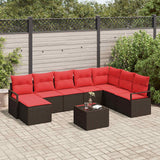 vidaXL Sofa Set with Cushion and Storage 8 pcs Brown and Red Poly Rattan
