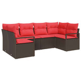 vidaXL Tuinbank Set met kussen 6 pcs Bruin en Rood poly rattan