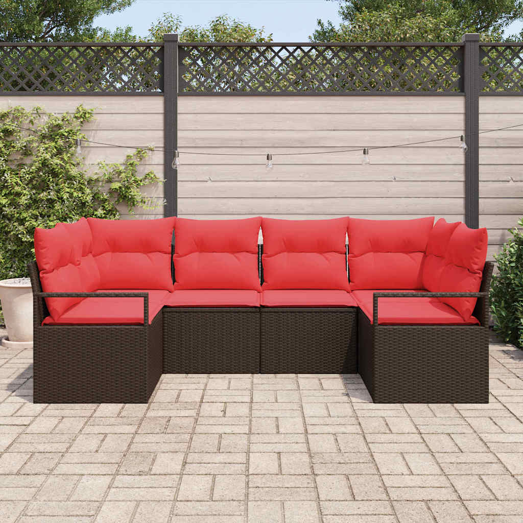 vidaXL Tuinbank Set met kussen 6 pcs Bruin en Rood poly rattan