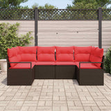 vidaXL Tuinbank Set met kussen 6 pcs Bruin en Rood poly rattan