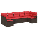 vidaXL Tuinbank Set met kussen 7 pcs Bruin en Rood poly rattan