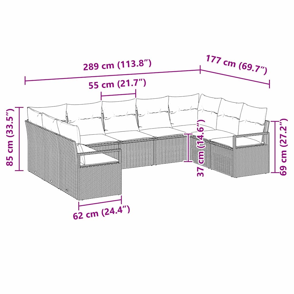 vidaXL Garden Sofa Set with cushions 9 pcs Black and White poly rattan