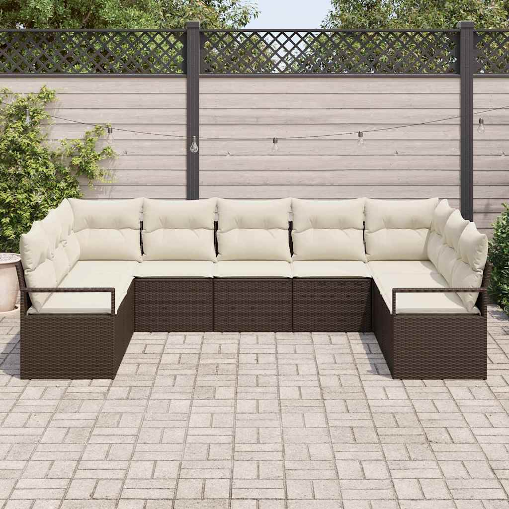 vidaXL Garden Sofa Set with cushions 9 pcs Black and White poly rattan