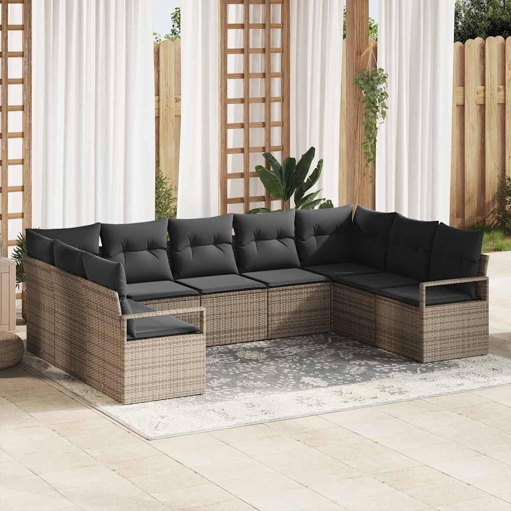 vidaXL Garden Sofa Set with cushions 9 pcs Black and White poly rattan