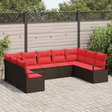 vidaXL Tuinbank Set met kussen 9 pcs Bruin en Rood poly rattan