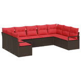 vidaXL Tuinbank Set met kussen 9 pcs Bruin en Rood poly rattan