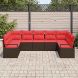 vidaXL Tuinbank Set met kussen 9 pcs Bruin en Rood poly rattan